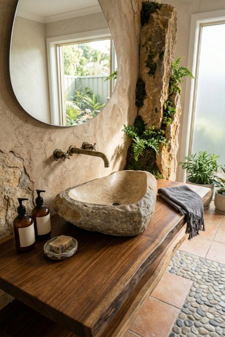 حوض مغسلة حجر طبيعي صخرة بيضاوي – 73×44 سم